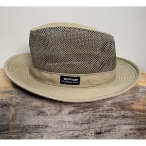 Original Panama Jack Khaki Mesh Safari Hat Canvas 2.5" Brim Sun Hat Sz L Outdoor